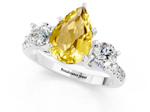 White gold Three-Stone Pear Cut Yellow Sapphire Pavé Band with Four-Prong Setting_25
