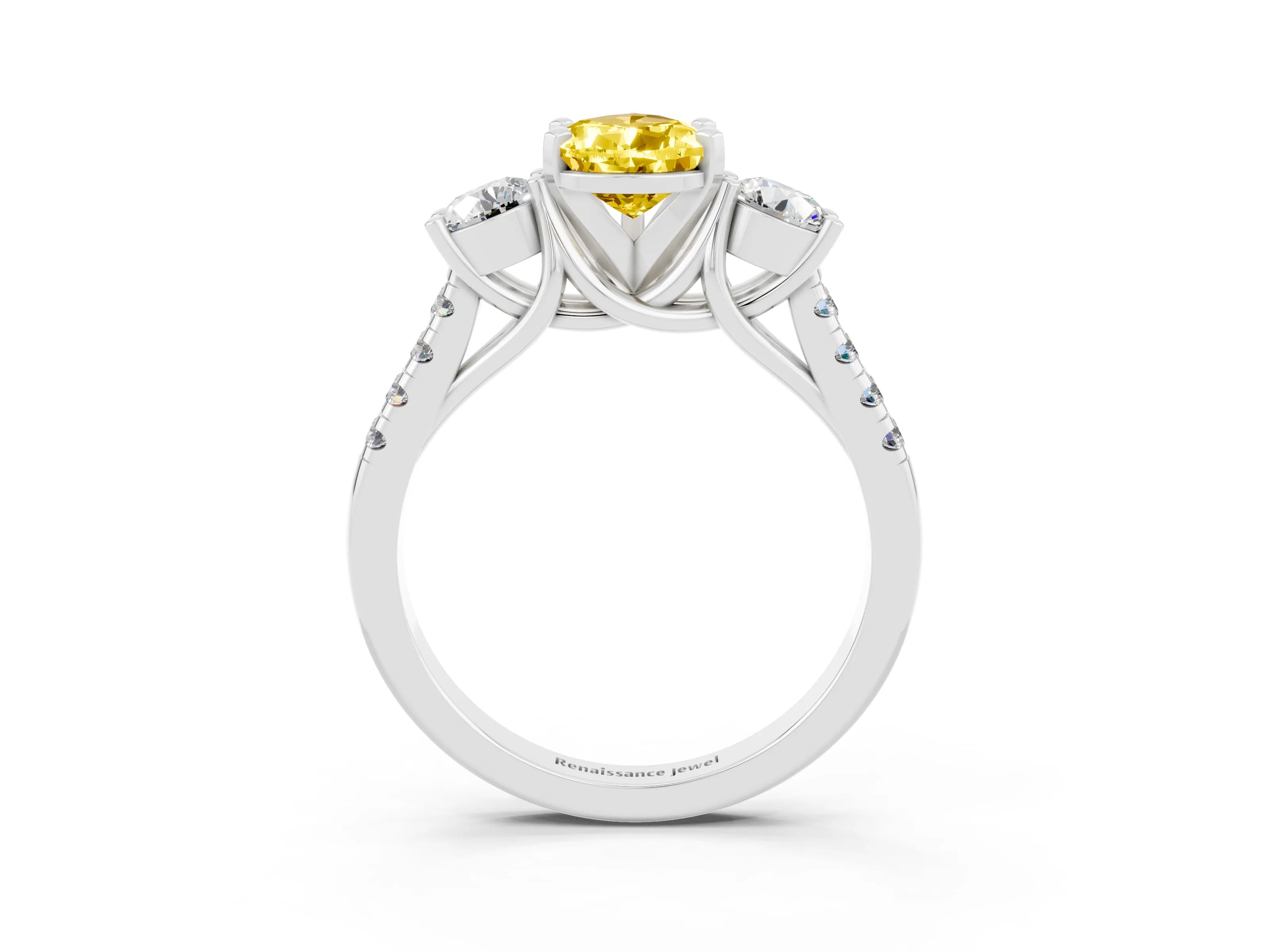 White gold Three-Stone Pear Cut Yellow Sapphire Pavé Band with Four-Prong Setting_27