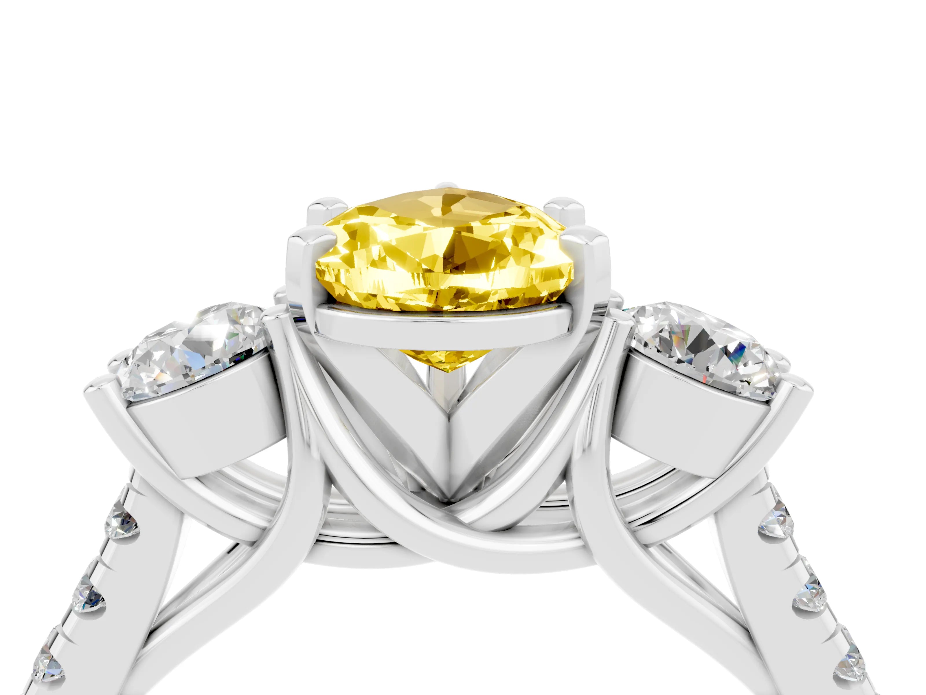 White gold Three-Stone Pear Cut Yellow Sapphire Pavé Band with Four-Prong Setting_28