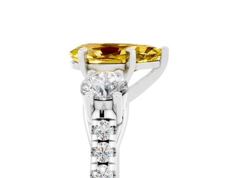 White gold Three-Stone Pear Cut Yellow Sapphire Pavé Band with Four-Prong Setting_29