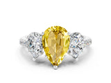 White gold Three-Stone Pear Cut Yellow Sapphire Ring with Pavé Band and Prong Setting_36