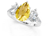 White gold Three-Stone Pear Cut Yellow Sapphire Ring with Pavé Band and Prong Setting_37