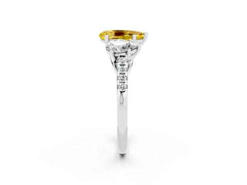 White gold Three-Stone Pear Cut Yellow Sapphire Ring with Pavé Band and Prong Setting_38