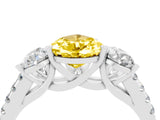 White gold Three-Stone Pear Cut Yellow Sapphire Ring with Pavé Band and Prong Setting_40