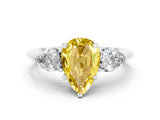 White gold Three-Stone Pear Cut Yellow Sapphire Ring with Pear Side Stones and Four-Prong Setting_24