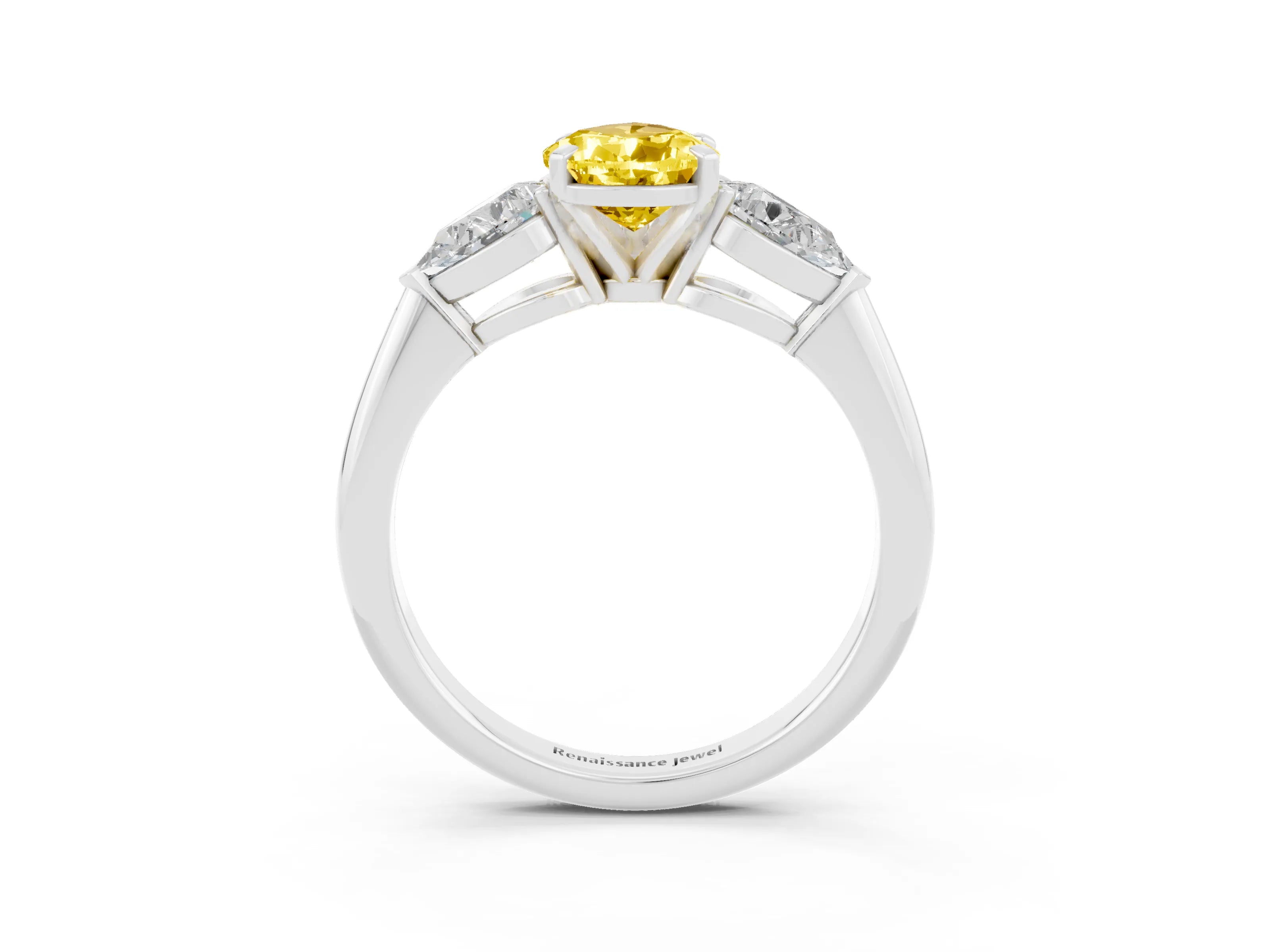 White gold Three-Stone Pear Cut Yellow Sapphire Ring with Pear Side Stones and Four-Prong Setting_27