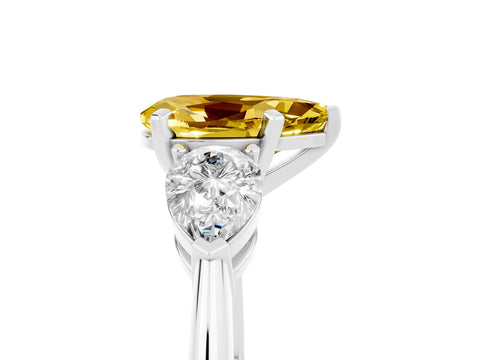 White gold Three-Stone Pear Cut Yellow Sapphire Ring with Pear Side Stones and Four-Prong Setting_29