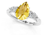 White gold Three-Stone Pear Cut Yellow Sapphire Ring with Pear  Side Stones in Four-Prong Setting_13