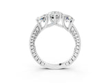 White gold Three-Stone Pear Diamond Milgrain Pave Band with Prong Setting 3