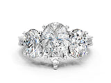 White gold Three-Stone Pear Diamond Milgrain Pave Band with Prong Setting