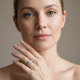 White gold Three-Stone Pear Diamond Milgrain Pave Band with Prong Setting_13
