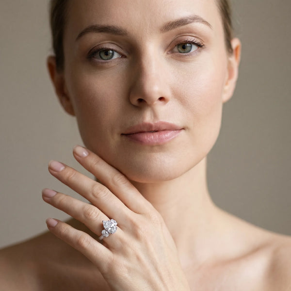 White gold Three-Stone Pear Diamond Milgrain Pave Band with Prong Setting