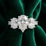 White gold Three-Stone Pear Diamond Milgrain Pave Band with Prong Setting_15