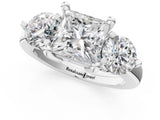White gold Three-Stone Princess Brilliant Cut Solitaire Ring with Prong Setting on a Classic Band 2