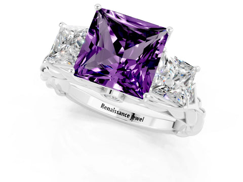 White gold Three-Stone Princess Cut Amethyst Braided Band Ring with Four-Prong Setting_13