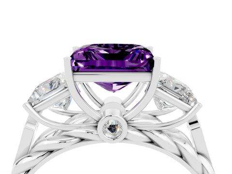 White gold Three-Stone Princess Cut Amethyst Braided Band Ring with Four-Prong Setting_16