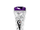 White gold Three-Stone Princess Cut Amethyst Braided Band Ring with Four-Prong Setting_17