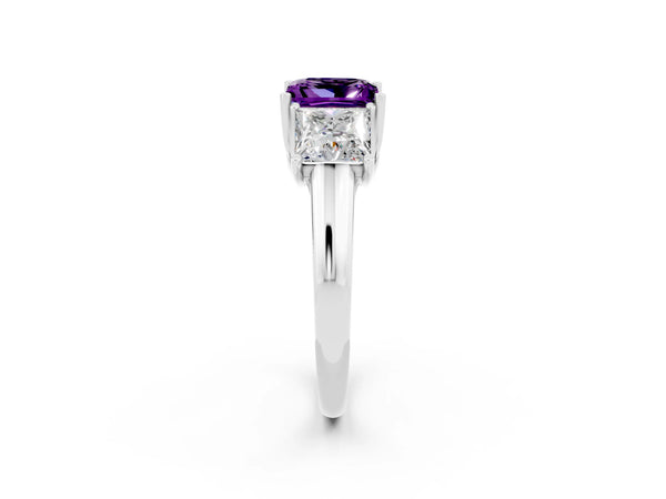 White gold Three-Stone Princess Cut Amethyst Engagement Ring with Prong Setting