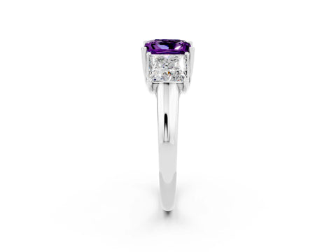 White gold Three-Stone Princess Cut Amethyst Engagement Ring with Prong Setting_2
