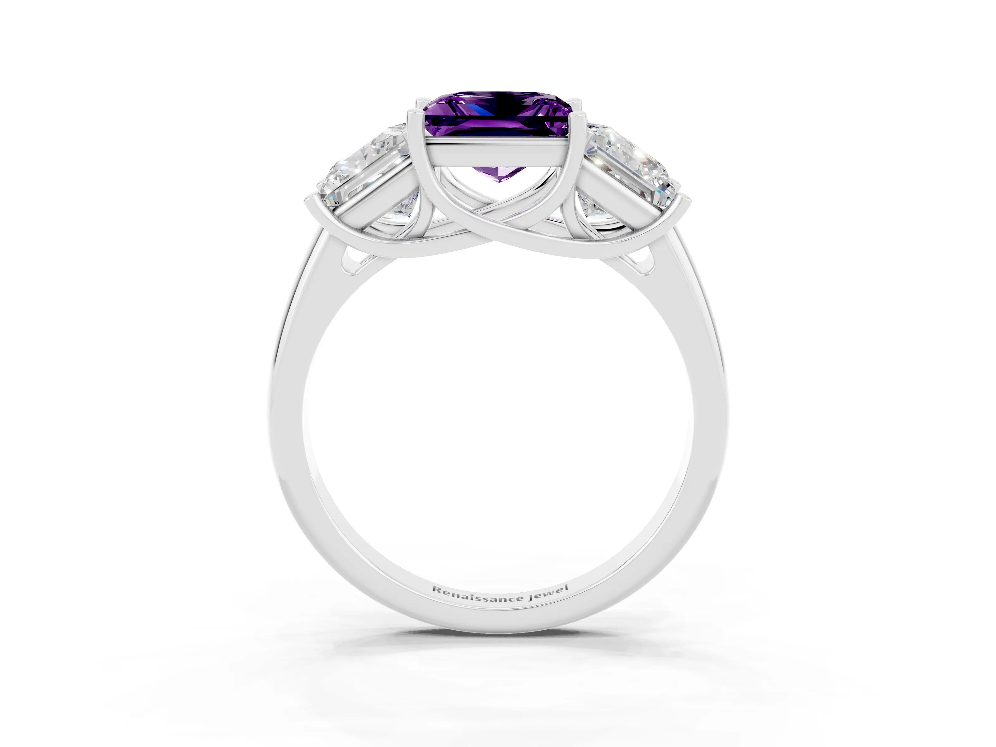 White gold Three-Stone Princess Cut Amethyst Engagement Ring with Prong Setting_3