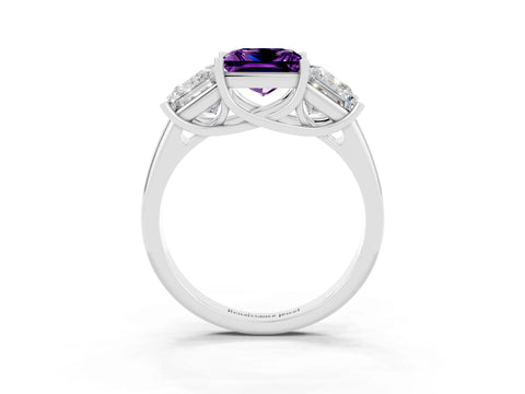 White gold Three-Stone Princess Cut Amethyst Engagement Ring with Prong Setting_3