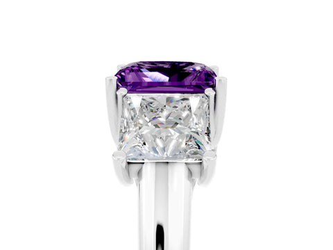 White gold Three-Stone Princess Cut Amethyst Engagement Ring with Prong Setting_5
