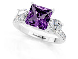 White gold Three-Stone Princess Cut Amethyst Pavé Band with Four-Prong Setting_1