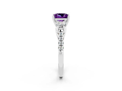 White gold Three-Stone Princess Cut Amethyst Pavé Band with Four-Prong Setting_2