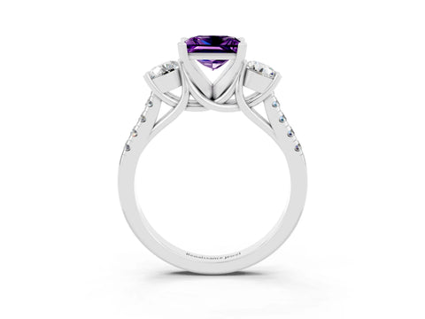 White gold Three-Stone Princess Cut Amethyst Pavé Band with Four-Prong Setting_3