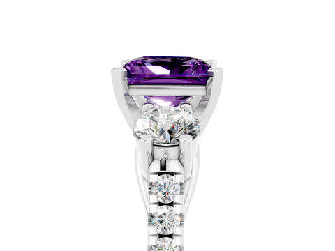 White gold Three-Stone Princess Cut Amethyst Pavé Band with Four-Prong Setting_5