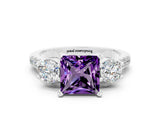 White gold Three-Stone Princess Cut Amethyst Pavé Band with Four-Prong Setting