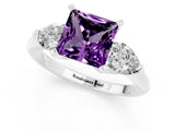 White gold Three-Stone Princess Cut Amethyst Ring with Pear Side Stones and Four-Prong Setting_1