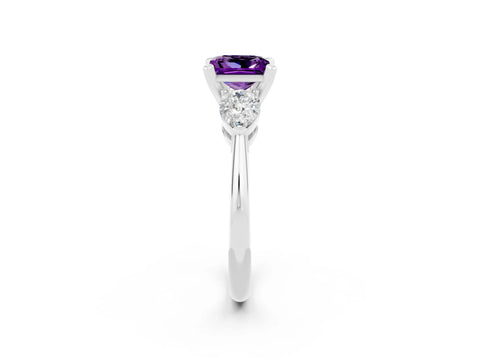 White gold Three-Stone Princess Cut Amethyst Ring with Pear Side Stones and Four-Prong Setting_2