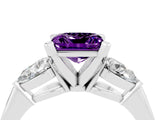 White gold Three-Stone Princess Cut Amethyst Ring with Pear Side Stones and Four-Prong Setting_4