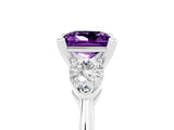 White gold Three-Stone Princess Cut Amethyst Ring with Pear Side Stones and Four-Prong Setting_5