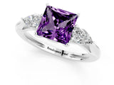 White gold Three-Stone Princess Cut Amethyst Ring with Pear  Side Stones in Four-Prong Setting_13