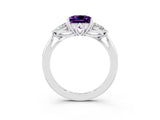 White gold Three-Stone Princess Cut Amethyst Ring with Pear  Side Stones in Four-Prong Setting_15