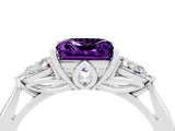 White gold Three-Stone Princess Cut Amethyst Ring with Pear  Side Stones in Four-Prong Setting_16