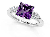 White gold Three-Stone Princess Cut Amethyst Ring with Pear  Side Stones in Four-Prong Setting_49
