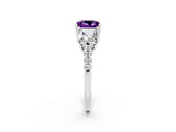 White gold Three-Stone Princess Cut Amethyst Ring with Round  Pavé Band and Prong Setting_14