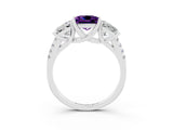 White gold Three-Stone Princess Cut Amethyst Ring with Round  Pavé Band and Prong Setting_15
