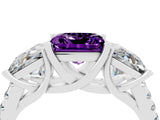 White gold Three-Stone Princess Cut Amethyst Ring with Round  Pavé Band and Prong Setting_16