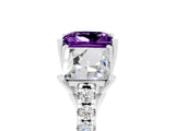 White gold Three-Stone Princess Cut Amethyst Ring with Round  Pavé Band and Prong Setting_17