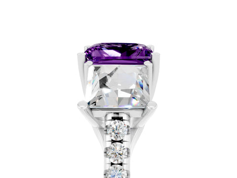 White gold Three-Stone Princess Cut Amethyst Ring with Round  Pavé Band and Prong Setting_29
