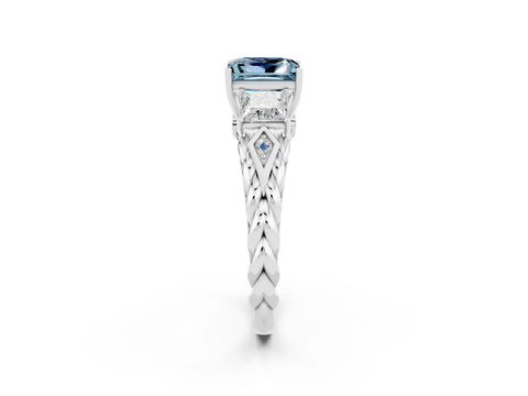 White gold Three-Stone Princess Cut Aquamarine Braided Band Ring with Four-Prong Setting_32
