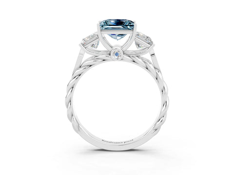 White gold Three-Stone Princess Cut Aquamarine Braided Band Ring with Four-Prong Setting_33