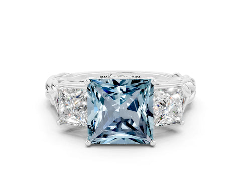 White gold Three-Stone Princess Cut Aquamarine Braided Band Ring with Four-Prong Setting_35