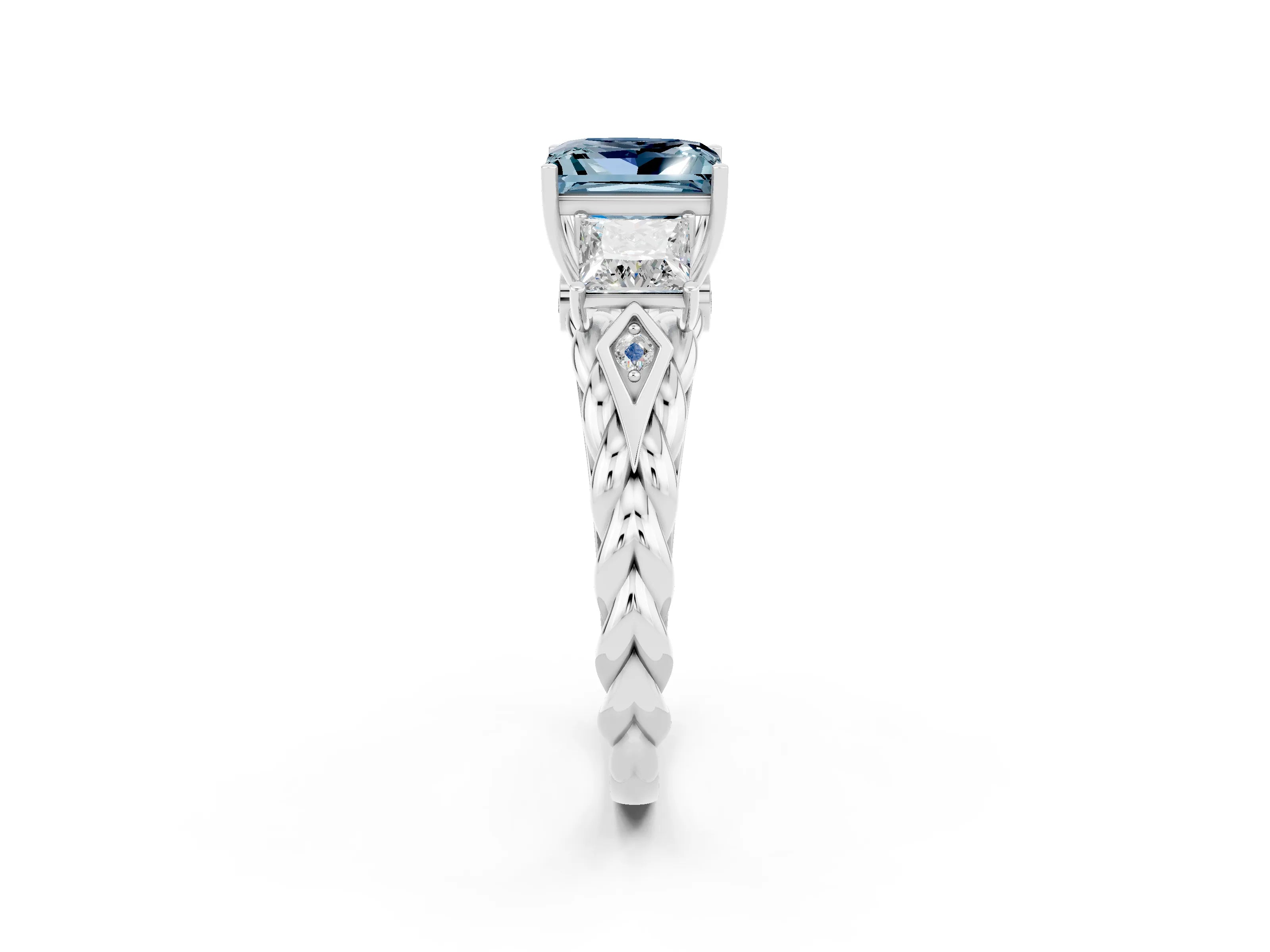 White gold Three-Stone Princess Cut Aquamarine Braided Band Ring with Four-Prong Setting_37