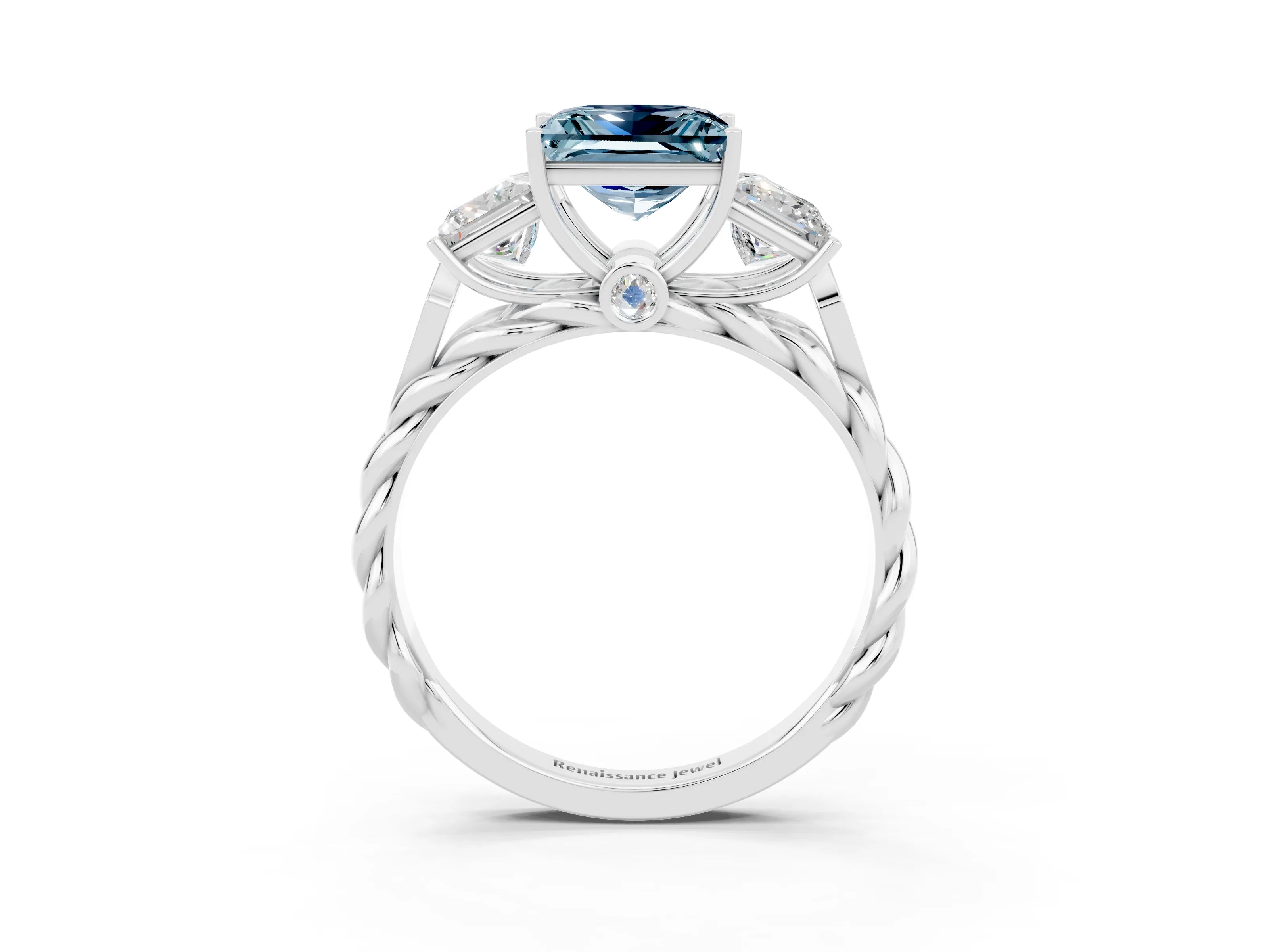 White gold Three-Stone Princess Cut Aquamarine Braided Band Ring with Four-Prong Setting_38