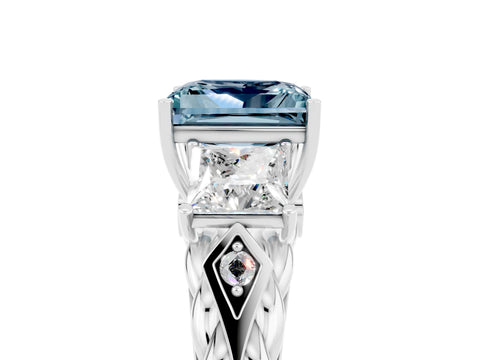White gold Three-Stone Princess Cut Aquamarine Braided Band Ring with Four-Prong Setting_40